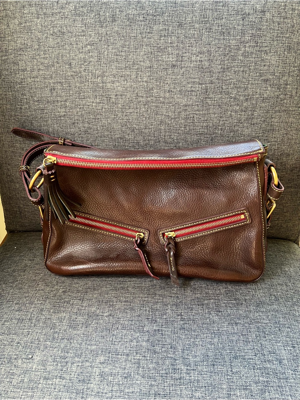Dooney & Bourke Red and Green Lined Leather Interior - Picture 4 of 5